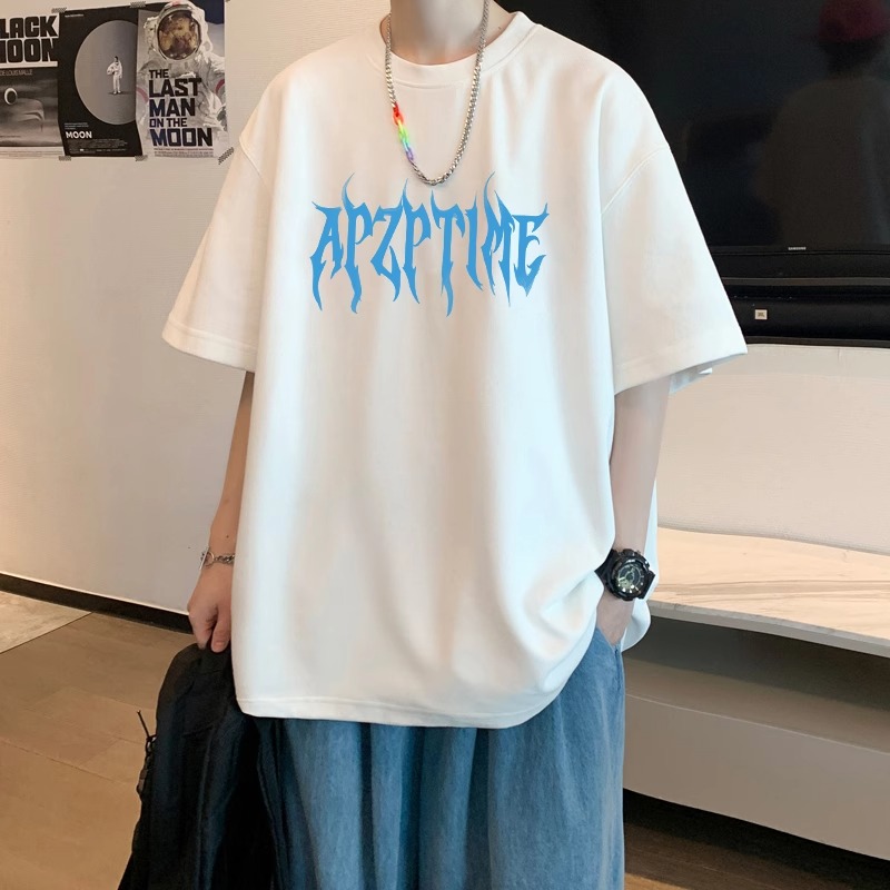 字母印花纯棉短袖t恤初高中生学生青少年帅气夏季大码男装上衣服