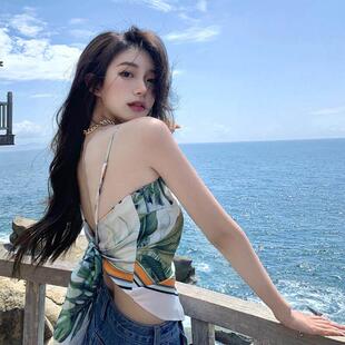 辣妹三角巾方巾抹胸丝巾吊带背心上衣裹胸肚兜式海边露背小吊带女