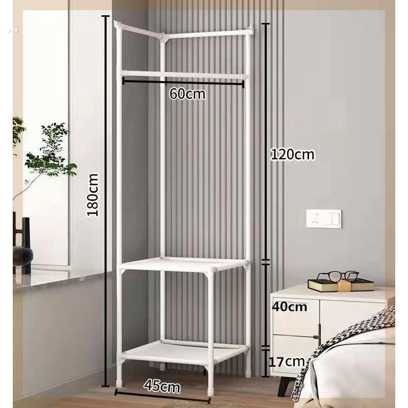 转角衣帽架落地卧室家用床头放衣服挂架简易置物架墙角挂衣收纳