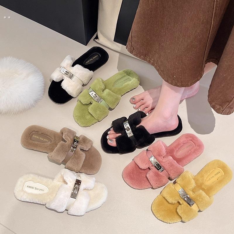 绝美高级感毛毛拖鞋女外穿2025秋冬新款法式仙女风毛绒平底棉拖鞋