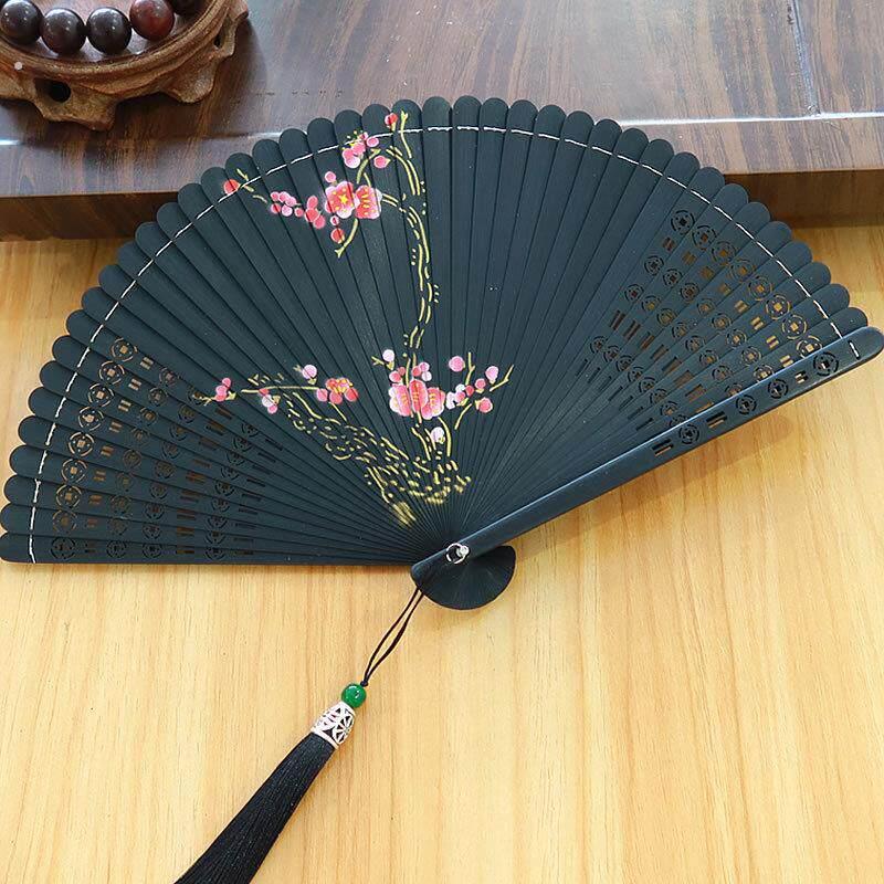 竹扇国风新款扇子旗袍古风折扇舞蹈表演走秀紫色口袋可携式折叠女