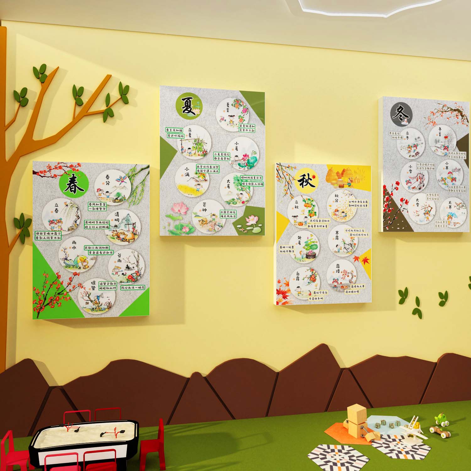 春夏秋收冬藏天幼儿园墙面环创主题半成品境布置材料文化走廊挂画
