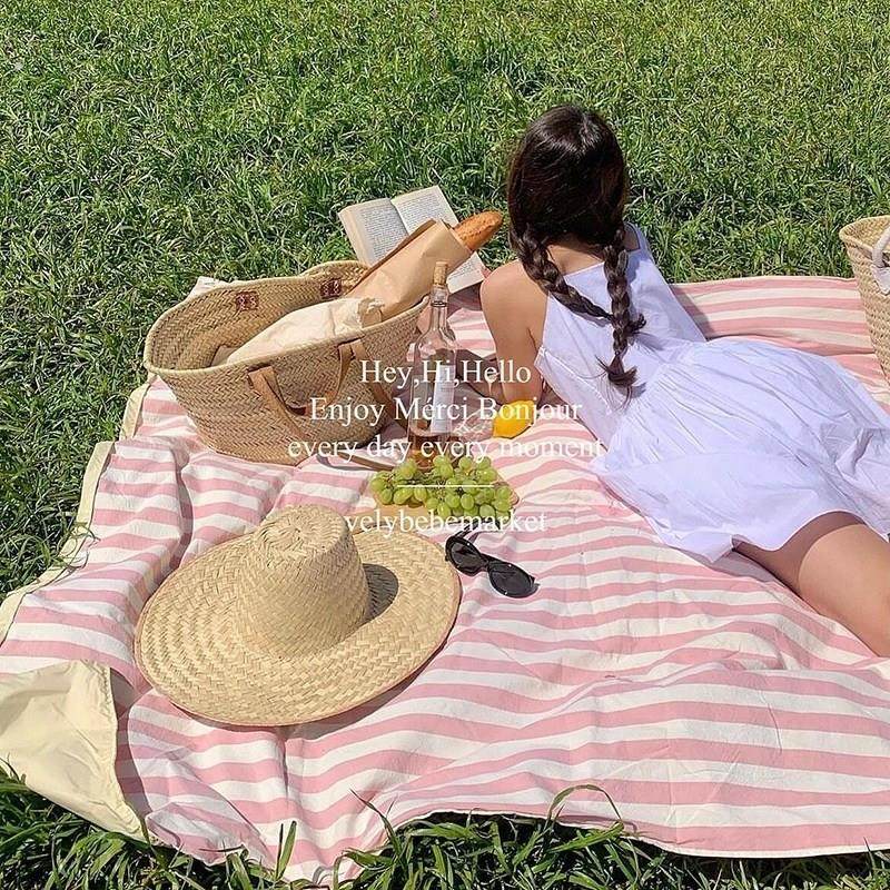 【好春游】粉色条纹野餐垫防潮垫加厚野餐布in Wind户外烧烤台布,户外/登山/野营/旅行用品,防潮垫,淘宝优惠券,粉丝福利购,淘宝优惠卷