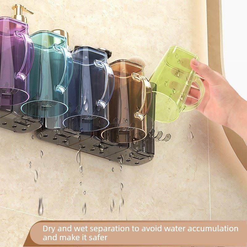 五口之家牙刷架新款卫生间免打孔五口带柄洗漱杯牙刷置物架壁挂式