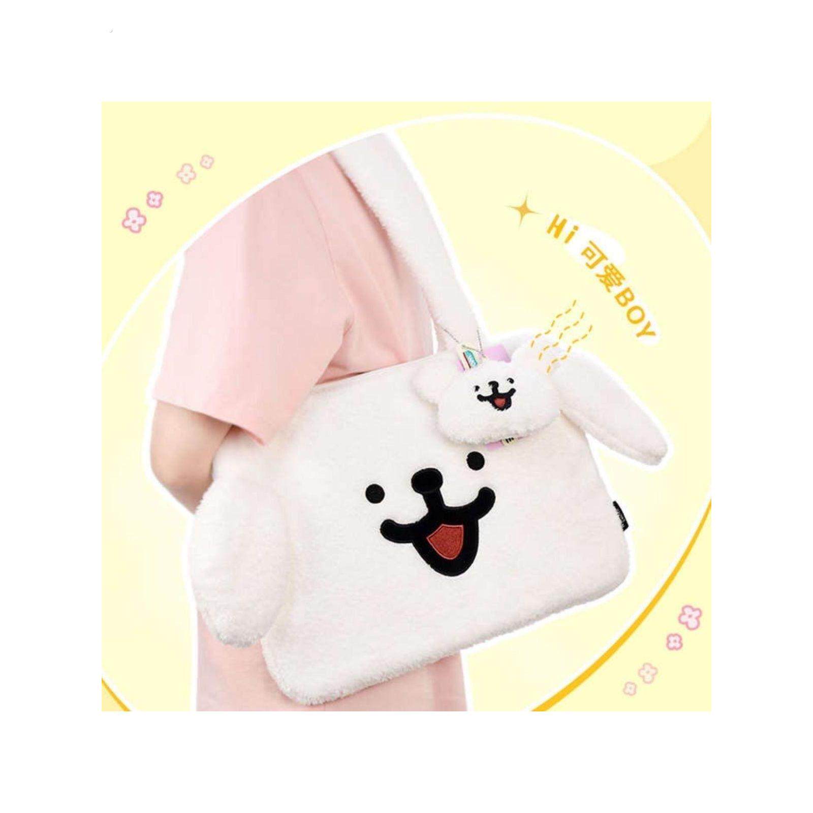 新款14寸高颜值少女心线条小狗可爱毛绒单肩包平板包笔记本电脑包