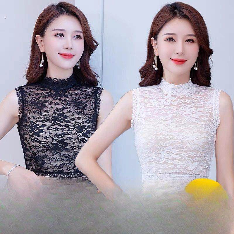 半高领无袖蕾丝背心女夏天性感内搭打底衫紧身女式立领网纱上衣,女装/女士精品,背心吊带,淘宝优惠券,粉丝福利购,淘宝优惠卷