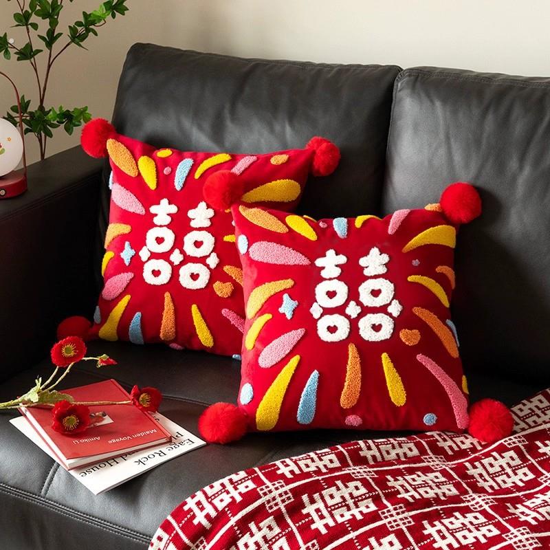 结婚抱枕一对喜庆红色客厅沙发新婚喜字靠枕婚庆靠垫婚房布置
