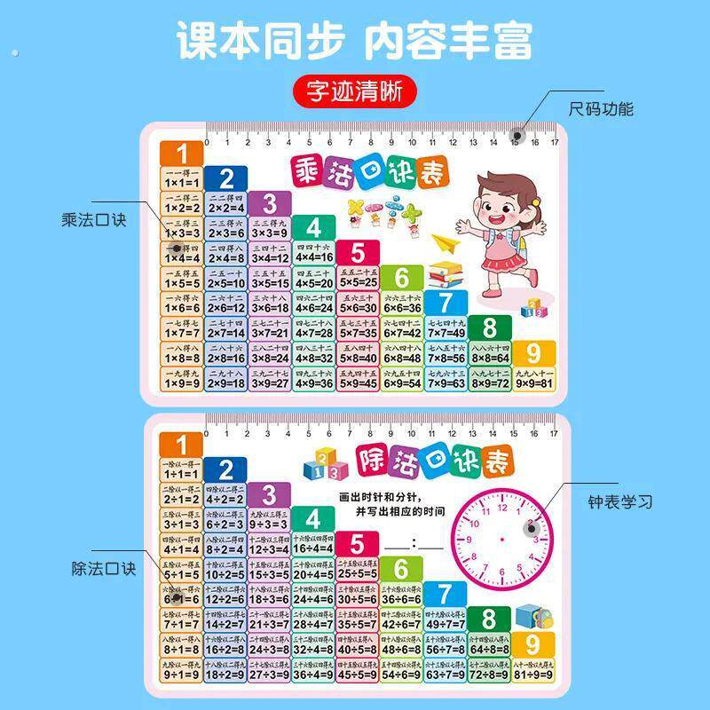 【买大送小】九九乘法口诀表除法小学一二三年级算术99口诀卡天练