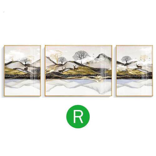 客厅装饰画靠山背景抽象挂画山水轻奢墙画背有现代中式沙发三联画
