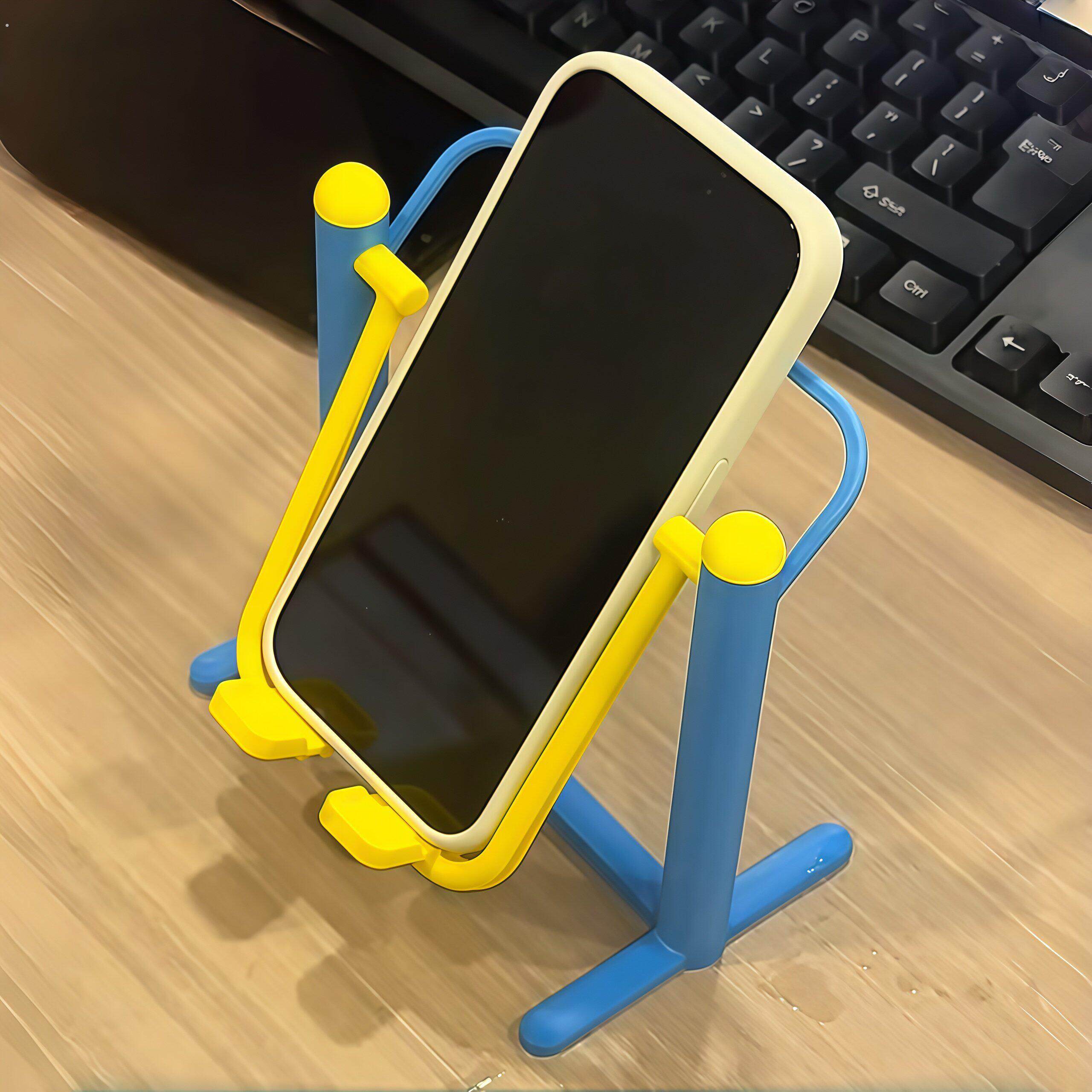 创意健身器材手机支架桌面懒人支架蓝黄色拼接版稳固手机座