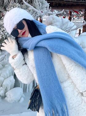 冬季马卡龙彩色马海毛围巾到Heattech，盖面，防风，防寒天鹅绒双