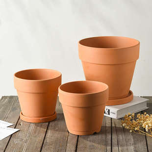 红陶卡特兰日式透气盆栽陶瓷陶土盆带铝丝孔石斛杜鹃盆兰花透水盆