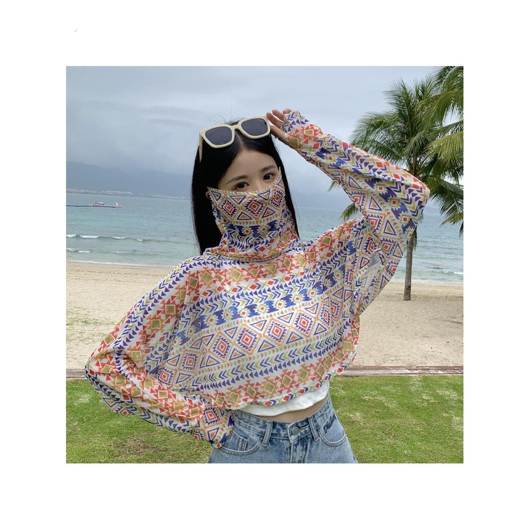 夏季开车骑行防晒面罩面纱口罩女薄冰丝披肩全脸护颈一体防紫外线