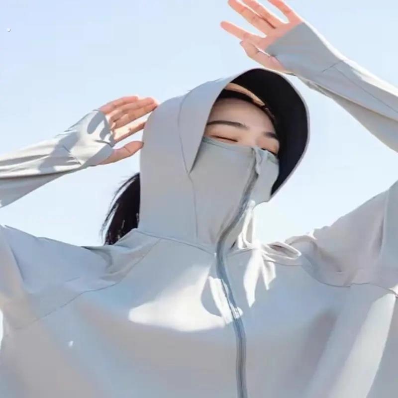 冰丝防晒衣服女服帽子面罩一体透气夏季凉感原薄纱外穿防紫外线
