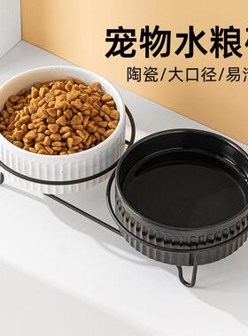 黑色猫碗陶瓷猫咪黑碗宠物防黑下巴猫食盆水盆狗食碗防打翻专用碗