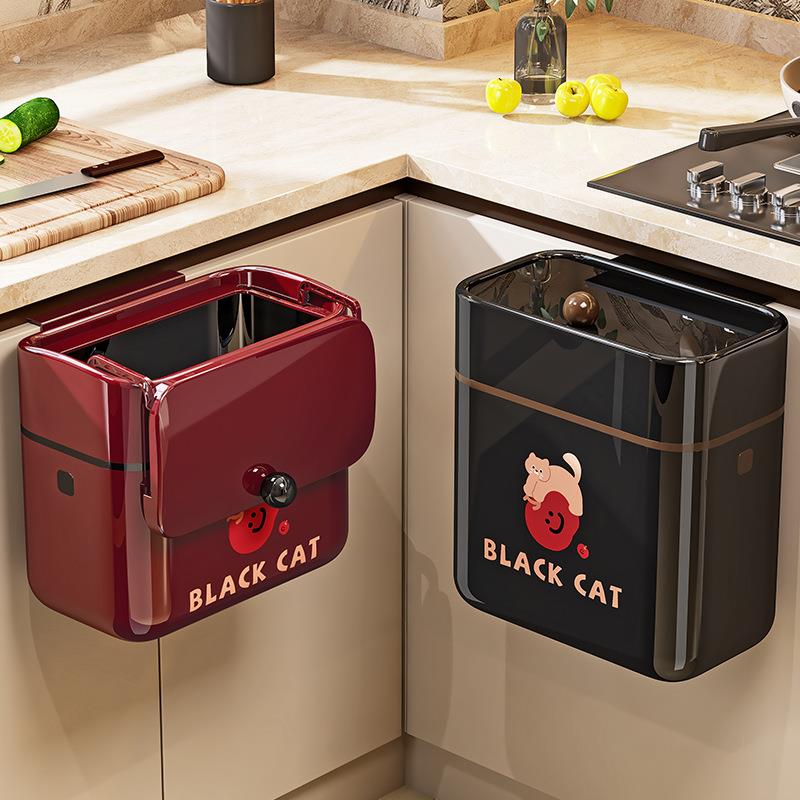 家用厨房壁挂垃圾桶2025新款方形带盖悬挂式免弯腰卫生间创意纸篓