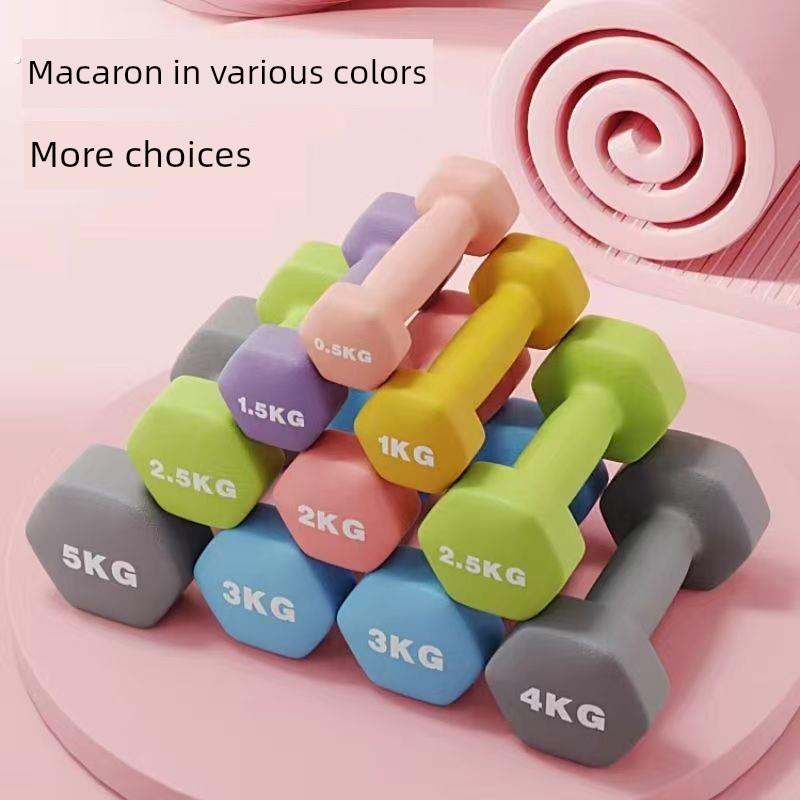 六角形塑料浸渍哑铃商业家用健身瘦臂男女塑身浸渍小哑铃马卡龙磨