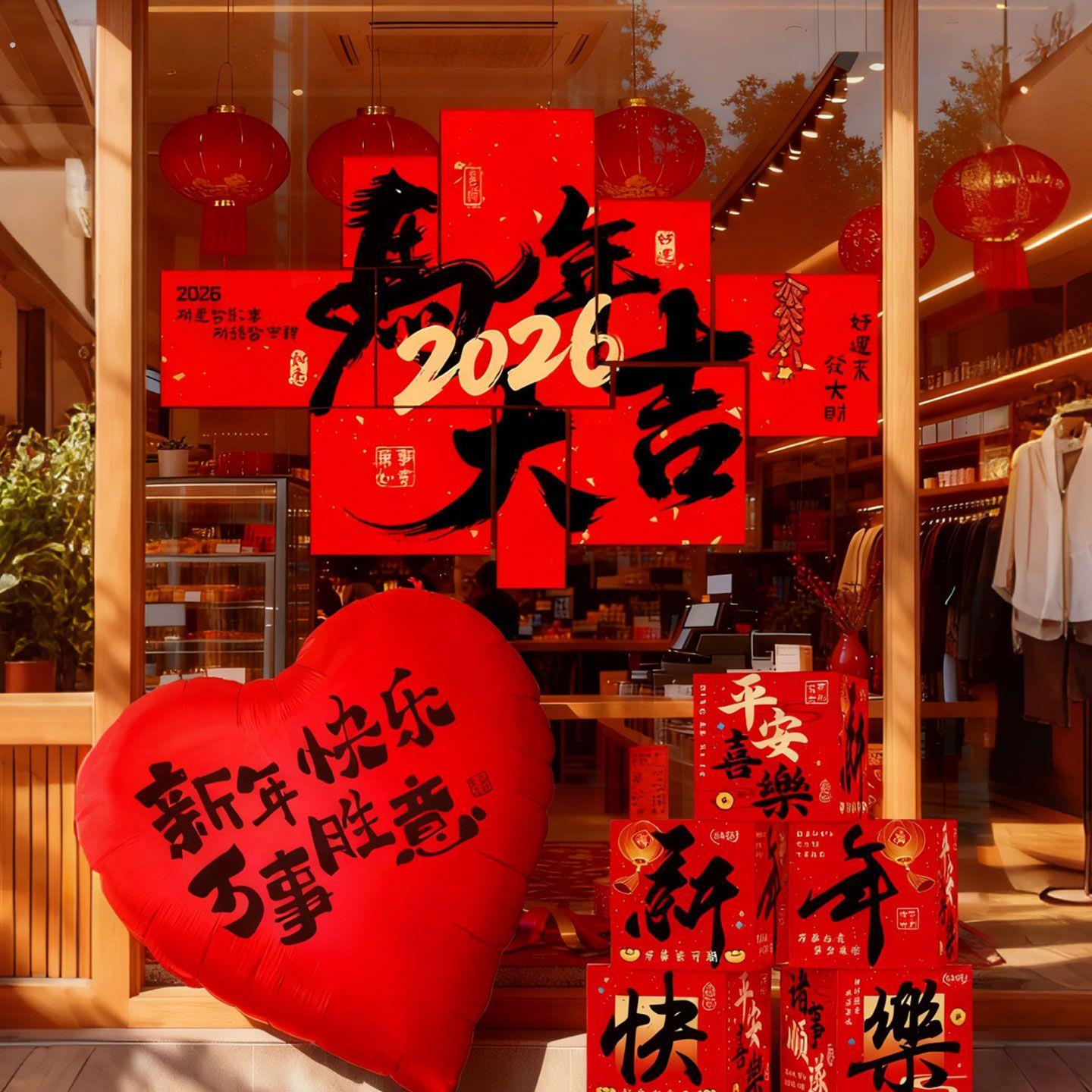 元旦新年装饰店铺公司办公室背景墙贴过年氛围打卡拍照道具