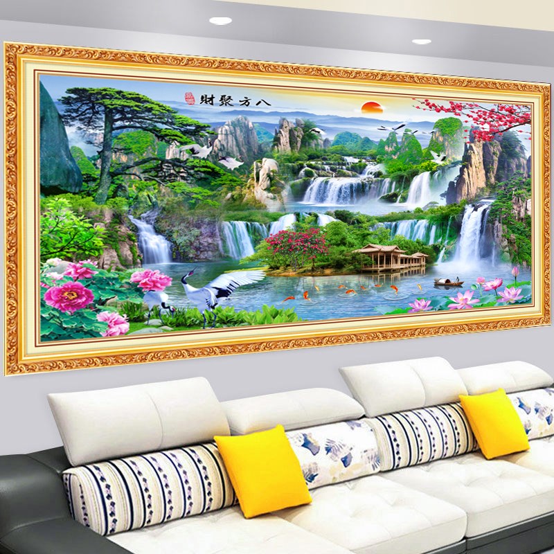 画自贴墙壁纸风景装饰墙贴纸中式自粘装饰画流生财