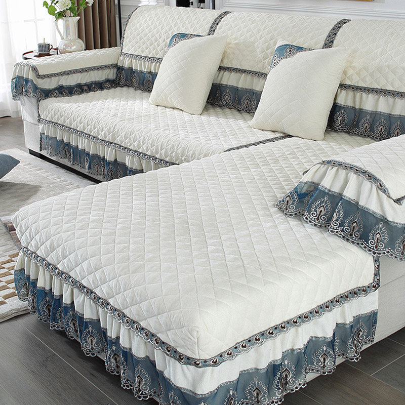 高色沙发垫布艺米白四季通用欧式裙摆滑垫套罩贵妃全包定做