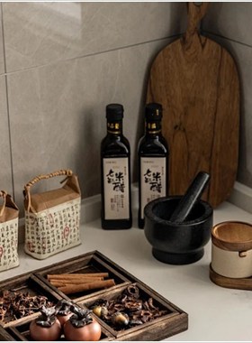 新中式厨房软装饰品全屋定厅木质砧板托盘调味罐组合
