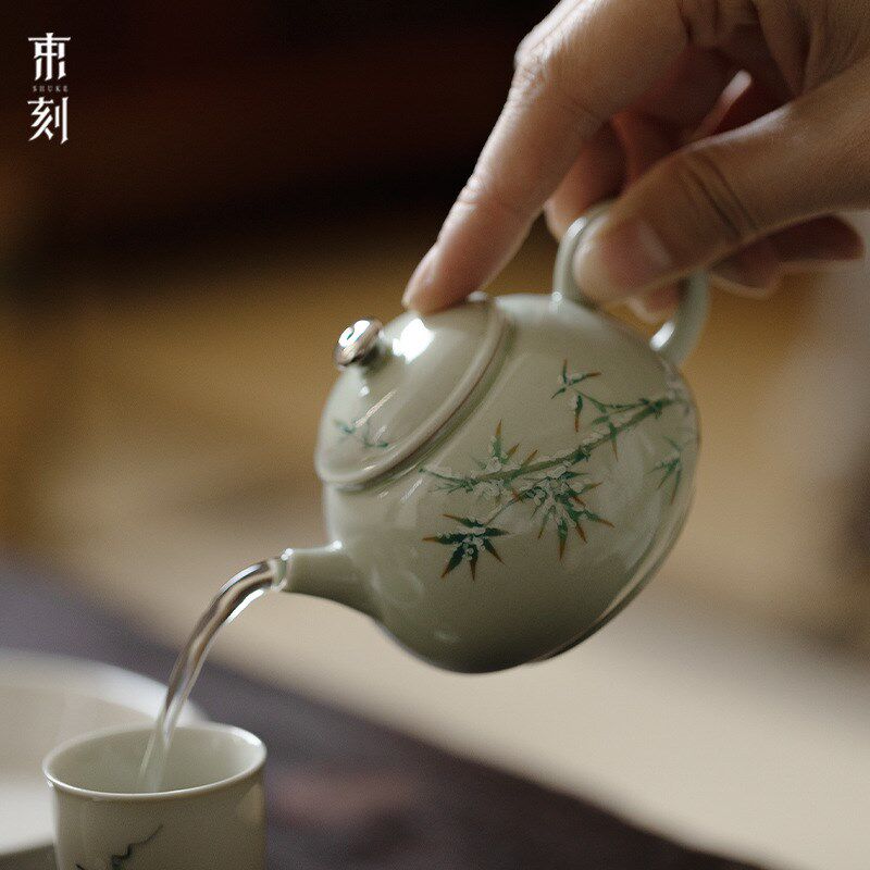 束刻 秘黄釉全手工茶壶单人功夫茶具装小容量思亭壶