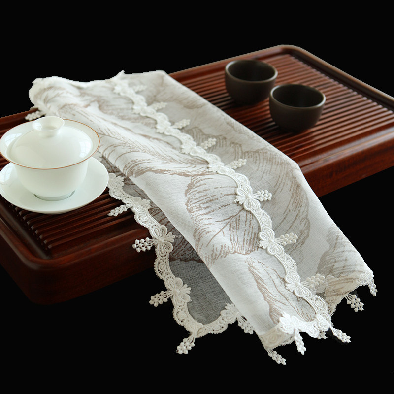 唯简约田园蕾丝布艺茶盘尘罩方形茶台茶海茶多用盖巾
