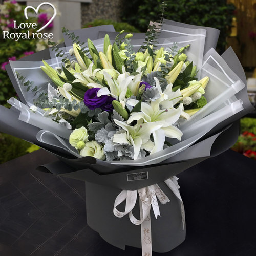 杭州鲜花速递香百合花桔梗花混搭花束生日花店订花送花爱人