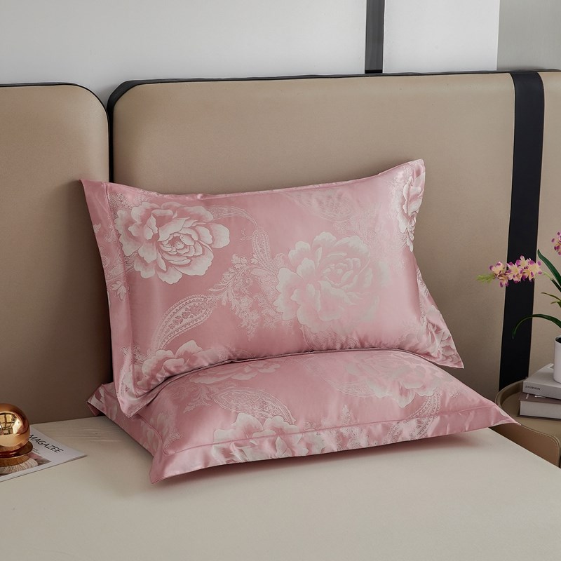 欧式贡缎提花枕套一对装天丝绸冰丝AB版单双人家用宿舍乳胶枕芯套