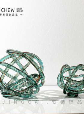 极简彩色创意抽象麻球玻璃缠绕艺术品玄关客厅酒柜样板间