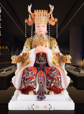 汉白玉妈祖雕像供奉家用湄洲岛海神妈祖天上圣母娘娘神像