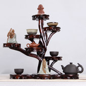 红木根雕底座奇石头工艺品紫砂壶博古架花瓶花盆多层托架