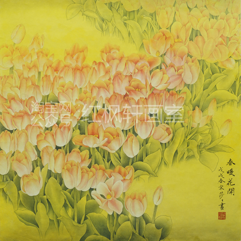 优质工笔a画白描底稿郁金香花鸟国画素材可直接上色熟宣纸手绘画