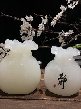 玉石花瓶摆件家庭摆件饰品客厅酒柜装饰品招财摆件福袋送礼玉花瓶