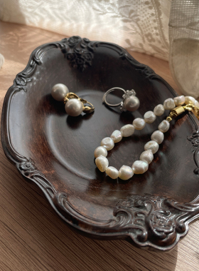 加安加丽中古托盘树脂首饰收纳盘复古装饰果盘家用新中式仿木茶盘