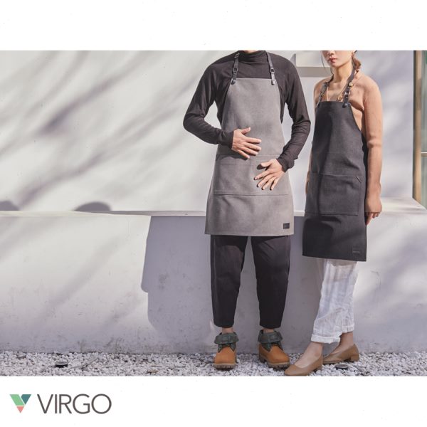 Virgo灰色黑色水洗复古帆布围裙 咖啡 画室 餐厅工作围裙定制logo