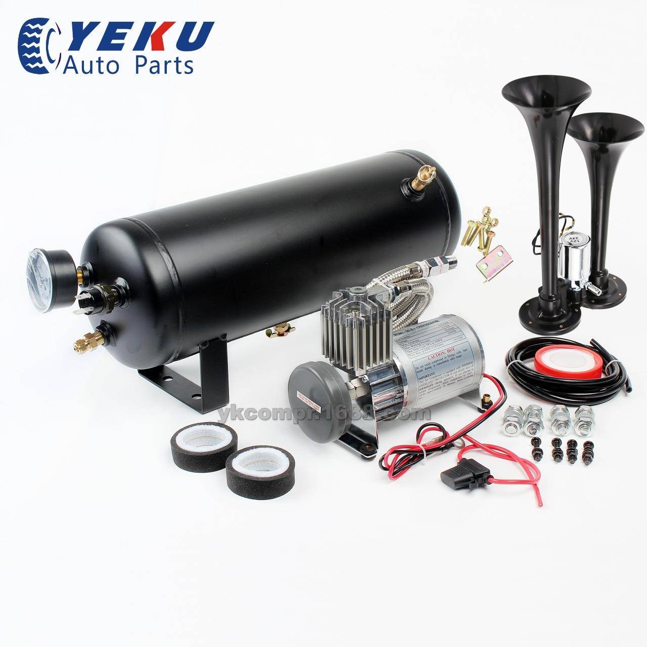 汽车改装气泵带2两管黑色喇叭不锈钢空压机/12V车载充气泵热销