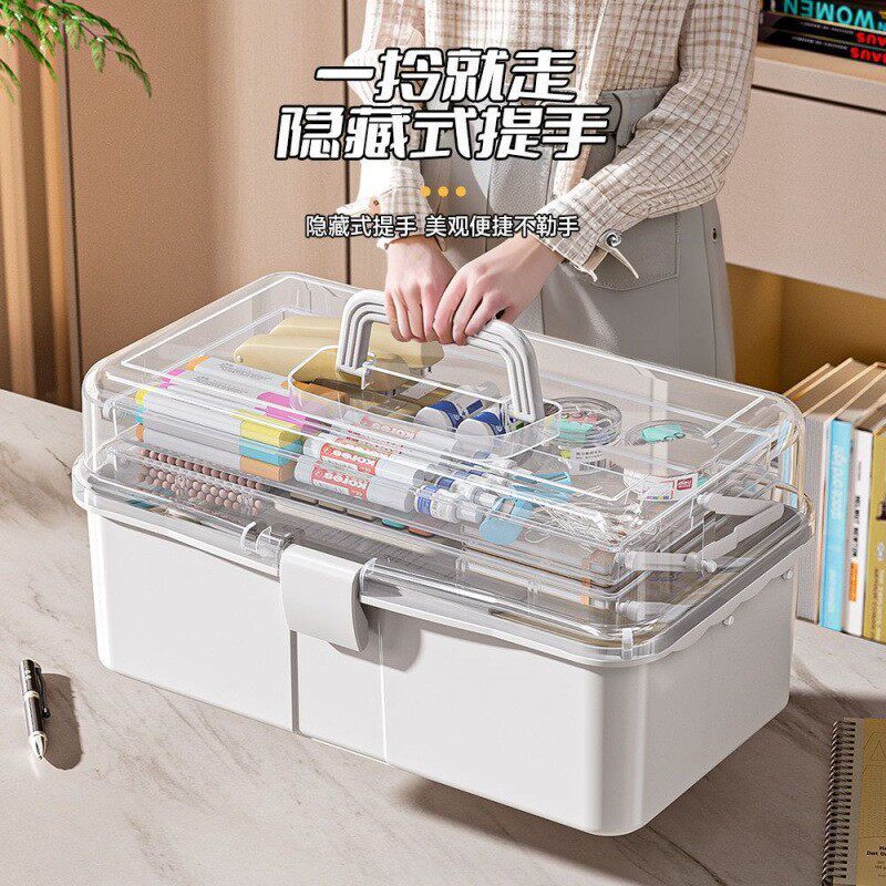 文具收纳盒大容量学校美术生文具整理盒子多层美甲工具药箱