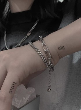 黑暗风拼接双层嘻哈中性冷淡风手链钢制链条层次日韩男女潮百搭款