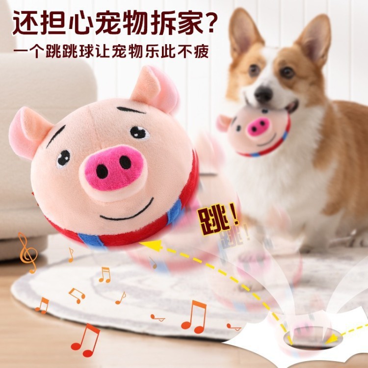 USB充电海草猪跳跳球抖音同款毛绒玩具录音唱歌蹦蹦球儿童礼物