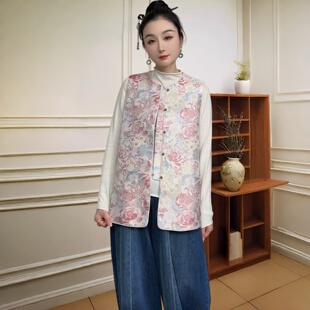 高端气质显白扇贝马甲 中长款 沁月新中式 国风100%桑蚕丝宋锦A字版