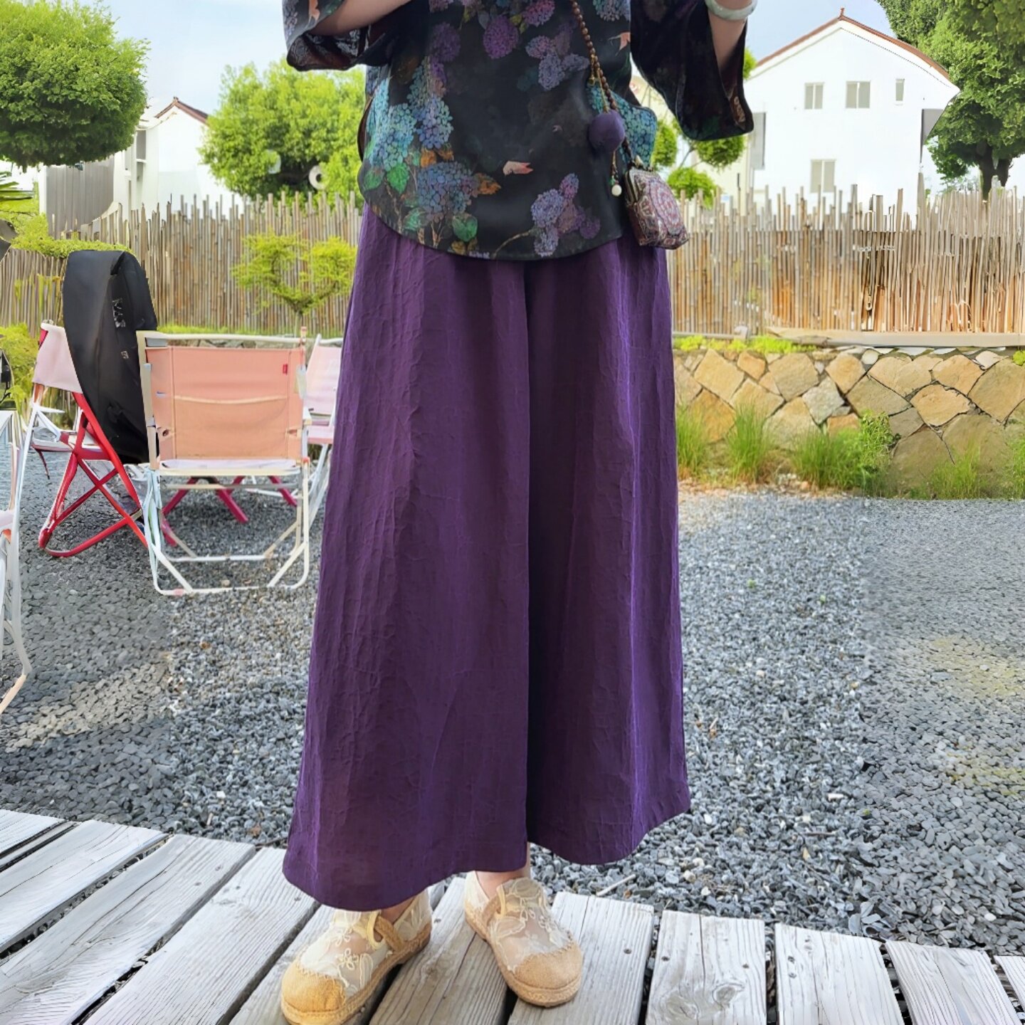 新中式桑蚕丝香云纱文艺复古阔腿裤女宽松高腰九分裤遮肉直筒裤