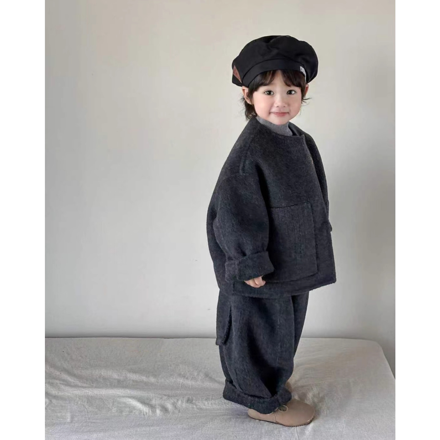 学院风毛呢大衣中长款