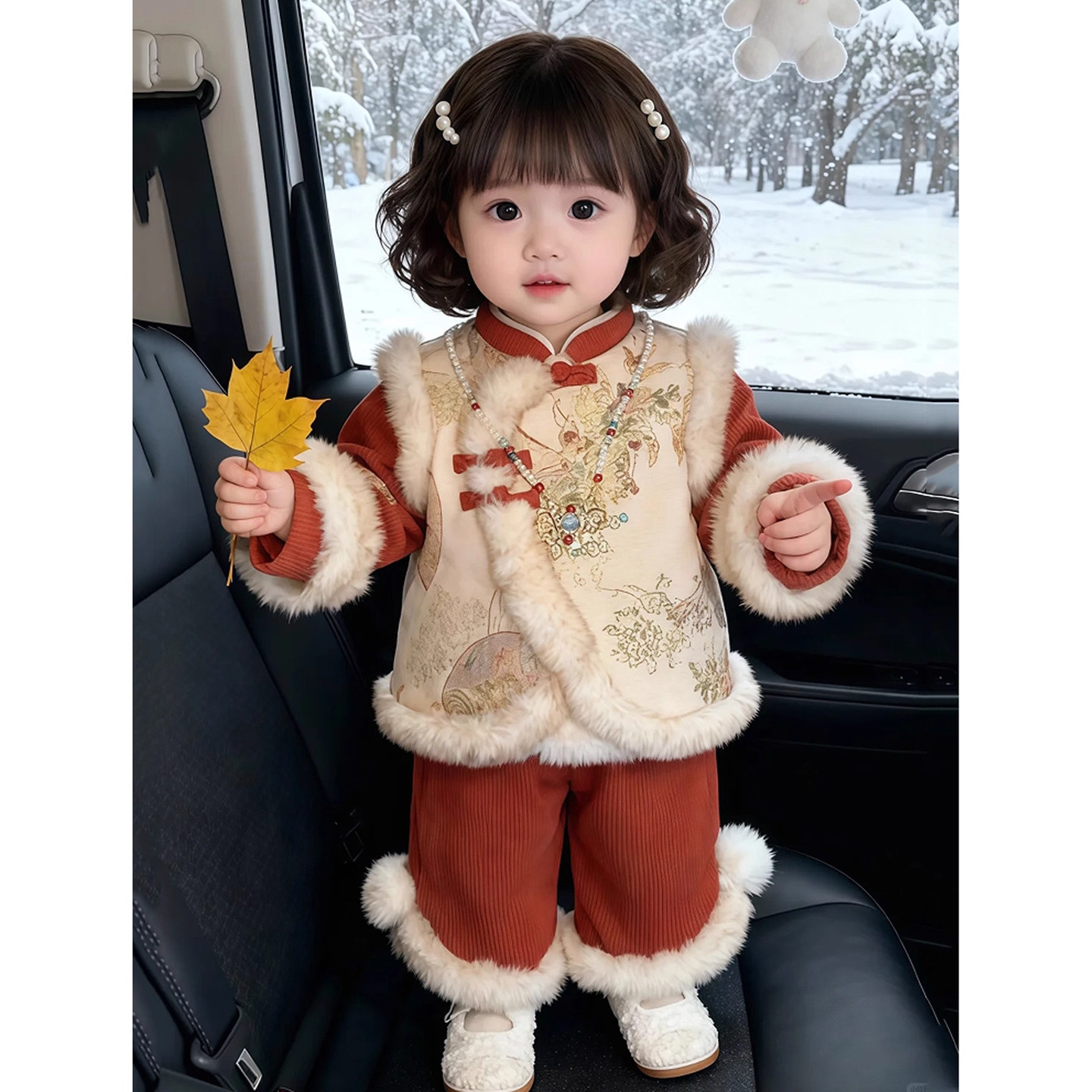 女童中国风刺绣加绒加厚外套