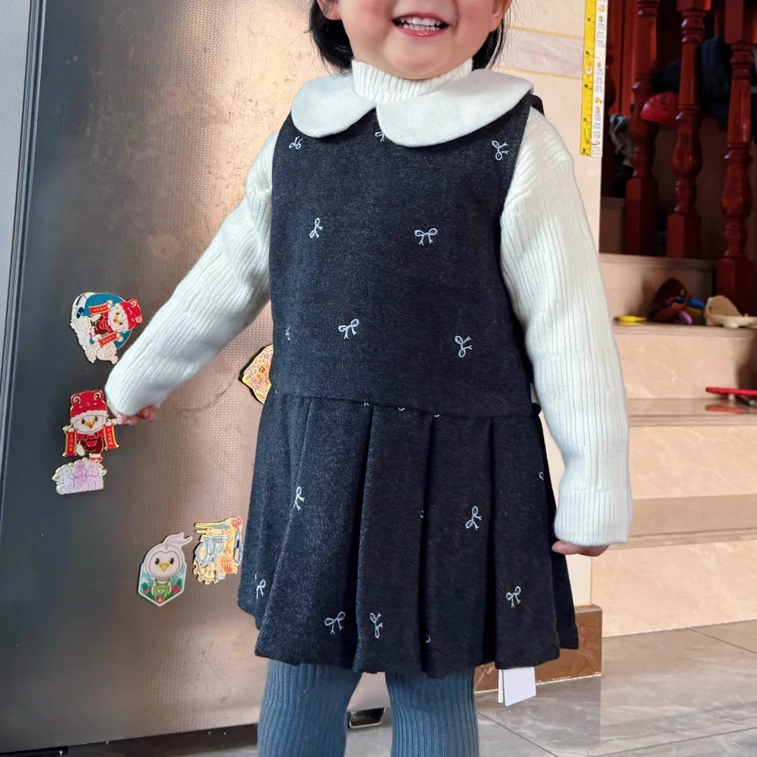 秋冬女童学院风呢子百褶裙套装