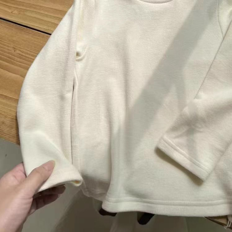 2025秋冬极简圆领长袖T恤米白