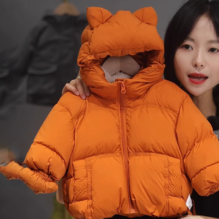 2025冬季新款儿童羽绒服男女童橙色连帽加厚面包服外套时尚童装