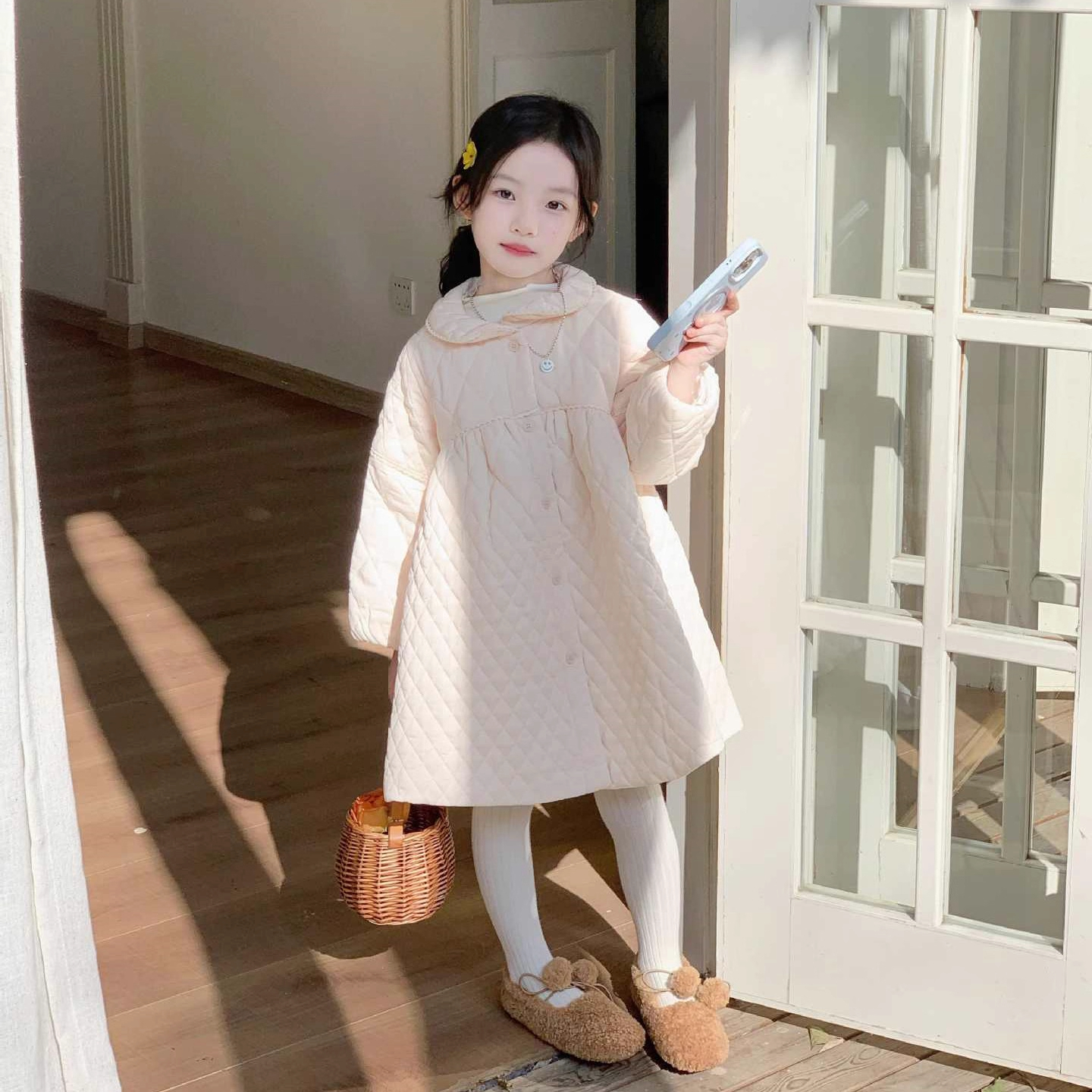 女童加厚菱格棉衣连衣裙