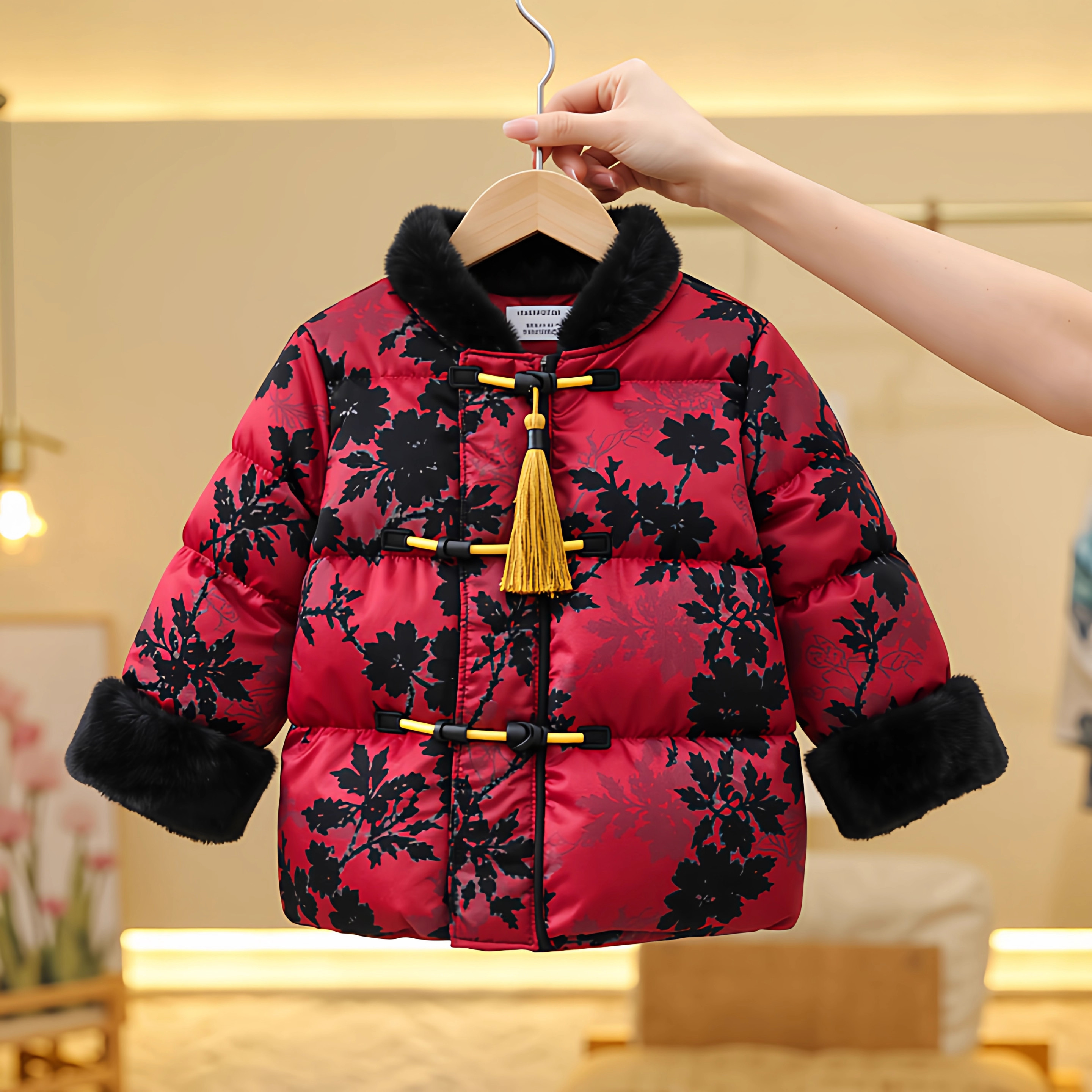 冬季新中式女童加厚保暖盘扣棉服