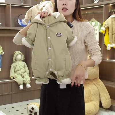 冬季加绒加厚拉链婴儿连体爬服